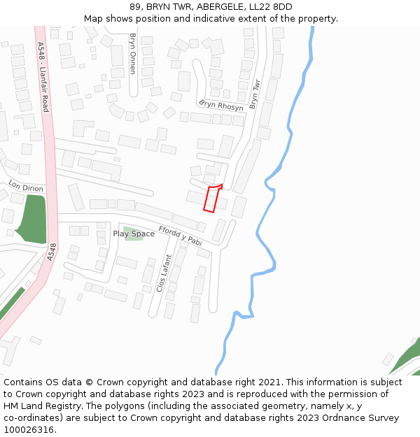 89, BRYN TWR, ABERGELE, LL22 8DD: Location map and indicative extent of plot