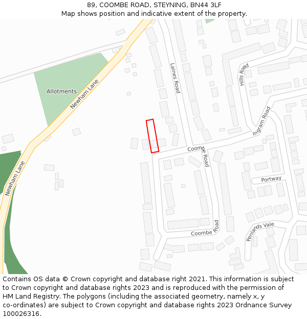 89, COOMBE ROAD, STEYNING, BN44 3LF: Location map and indicative extent of plot