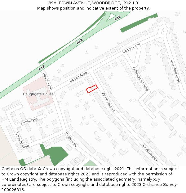 89A, EDWIN AVENUE, WOODBRIDGE, IP12 1JR: Location map and indicative extent of plot