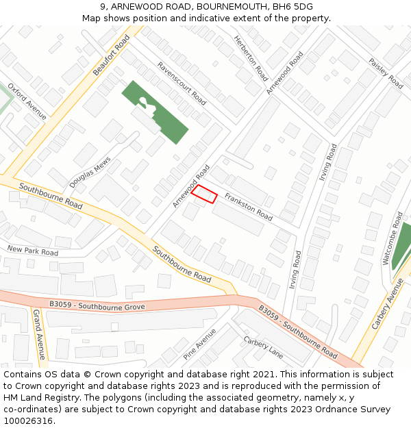 9, ARNEWOOD ROAD, BOURNEMOUTH, BH6 5DG: Location map and indicative extent of plot