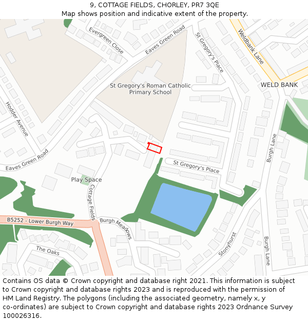 9, COTTAGE FIELDS, CHORLEY, PR7 3QE: Location map and indicative extent of plot