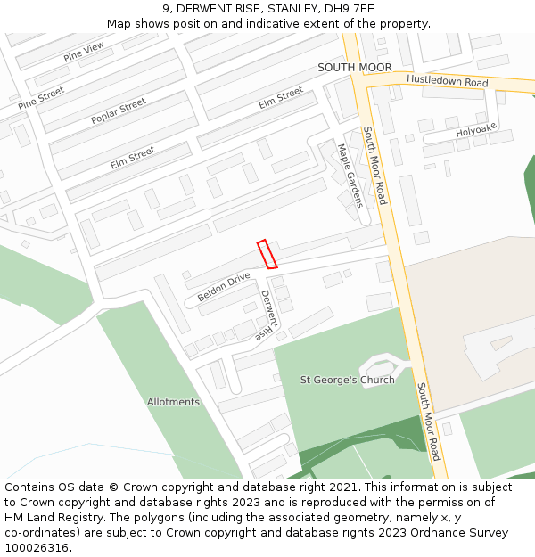 9, DERWENT RISE, STANLEY, DH9 7EE: Location map and indicative extent of plot