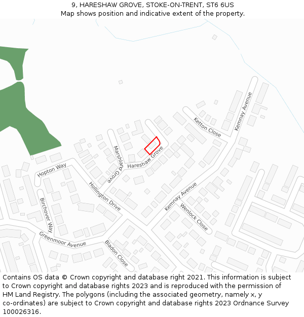 9, HARESHAW GROVE, STOKE-ON-TRENT, ST6 6US: Location map and indicative extent of plot