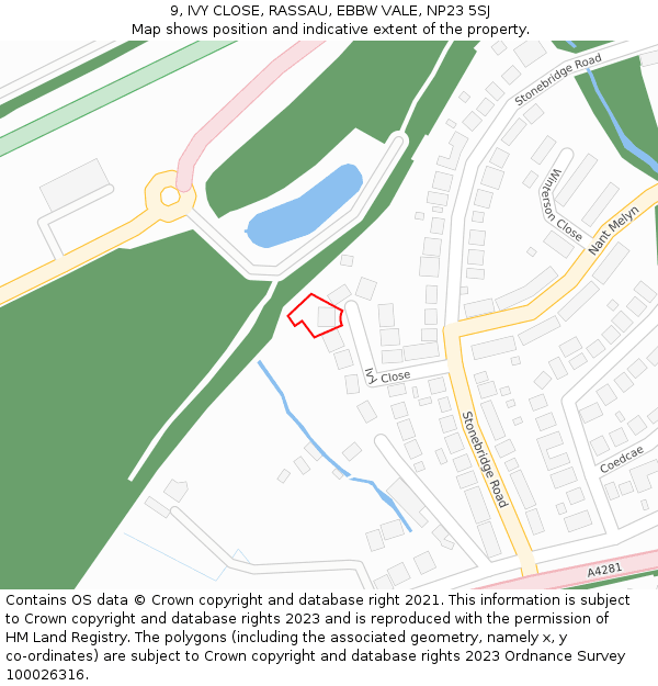 9, IVY CLOSE, RASSAU, EBBW VALE, NP23 5SJ: Location map and indicative extent of plot
