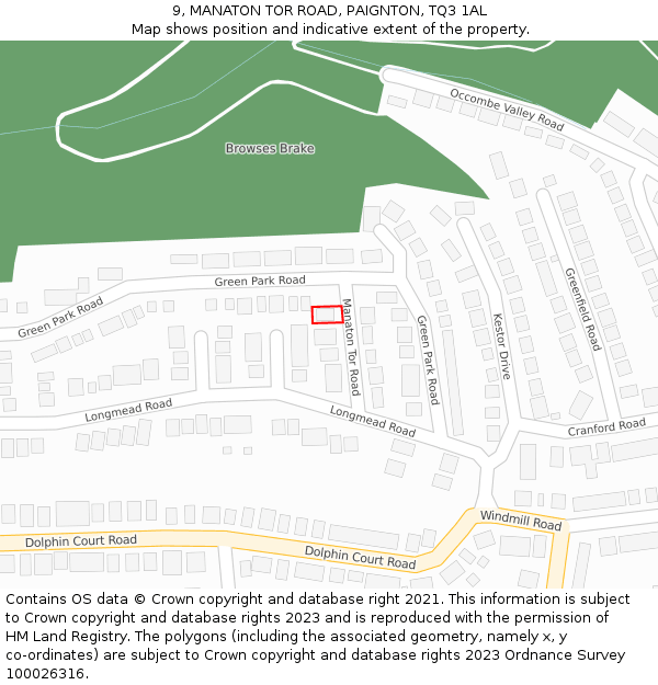 9, MANATON TOR ROAD, PAIGNTON, TQ3 1AL: Location map and indicative extent of plot