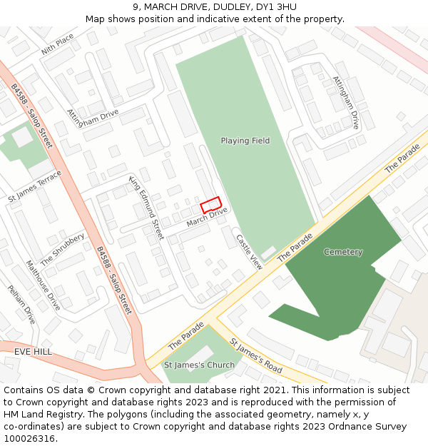 9, MARCH DRIVE, DUDLEY, DY1 3HU: Location map and indicative extent of plot