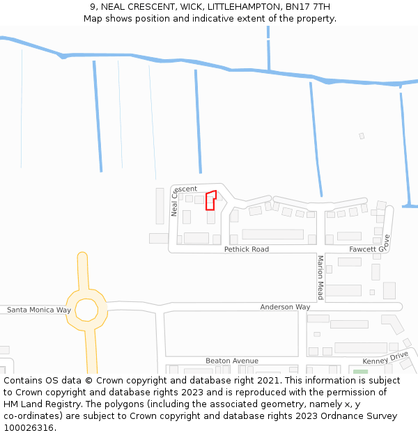 9, NEAL CRESCENT, WICK, LITTLEHAMPTON, BN17 7TH: Location map and indicative extent of plot