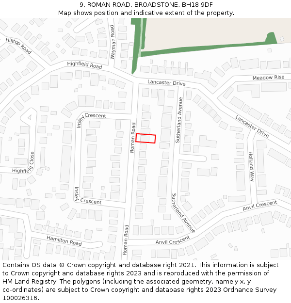 9, ROMAN ROAD, BROADSTONE, BH18 9DF: Location map and indicative extent of plot