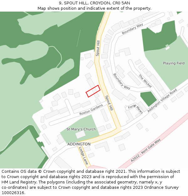 9, SPOUT HILL, CROYDON, CR0 5AN: Location map and indicative extent of plot