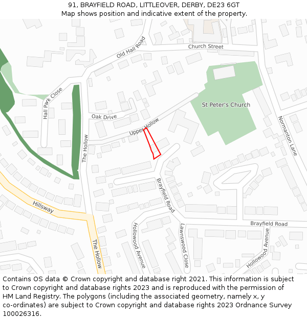 91, BRAYFIELD ROAD, LITTLEOVER, DERBY, DE23 6GT: Location map and indicative extent of plot