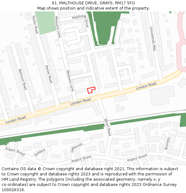 91, MALTHOUSE DRIVE, GRAYS, RM17 5FG: Location map and indicative extent of plot
