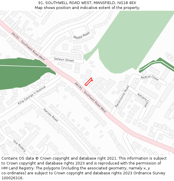 91, SOUTHWELL ROAD WEST, MANSFIELD, NG18 4EX: Location map and indicative extent of plot