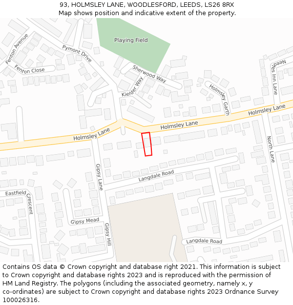 93, HOLMSLEY LANE, WOODLESFORD, LEEDS, LS26 8RX: Location map and indicative extent of plot