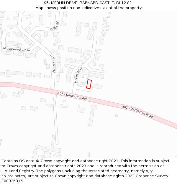 95, MERLIN DRIVE, BARNARD CASTLE, DL12 8FL: Location map and indicative extent of plot