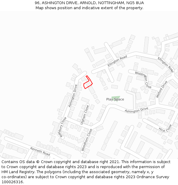 96, ASHINGTON DRIVE, ARNOLD, NOTTINGHAM, NG5 8UA: Location map and indicative extent of plot
