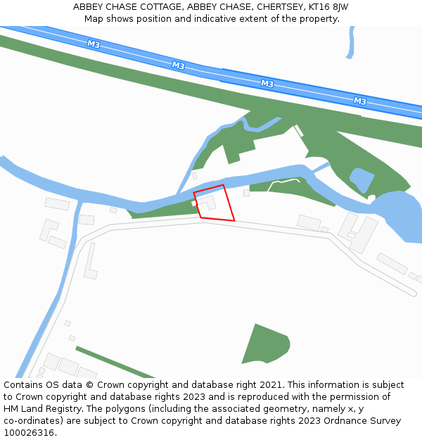ABBEY CHASE COTTAGE, ABBEY CHASE, CHERTSEY, KT16 8JW: Location map and indicative extent of plot