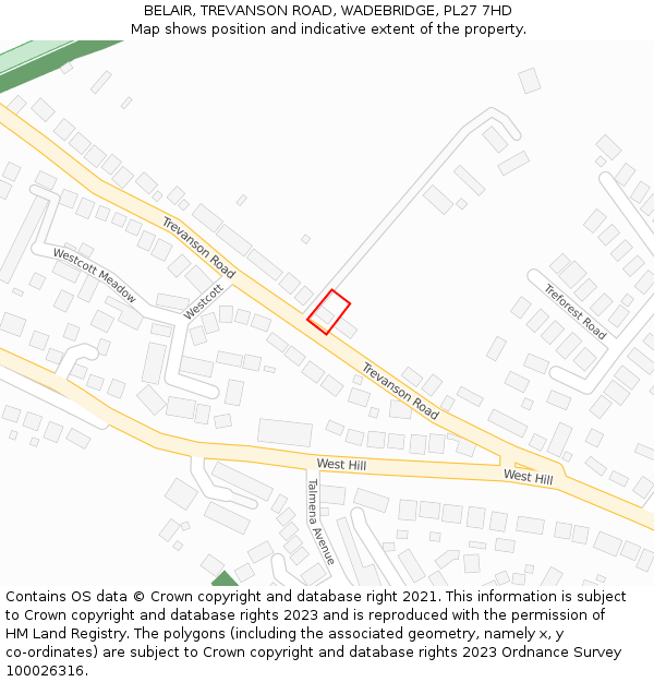 BELAIR, TREVANSON ROAD, WADEBRIDGE, PL27 7HD: Location map and indicative extent of plot