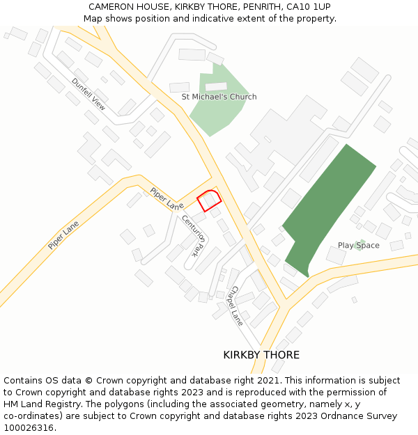 CAMERON HOUSE, KIRKBY THORE, PENRITH, CA10 1UP: Location map and indicative extent of plot