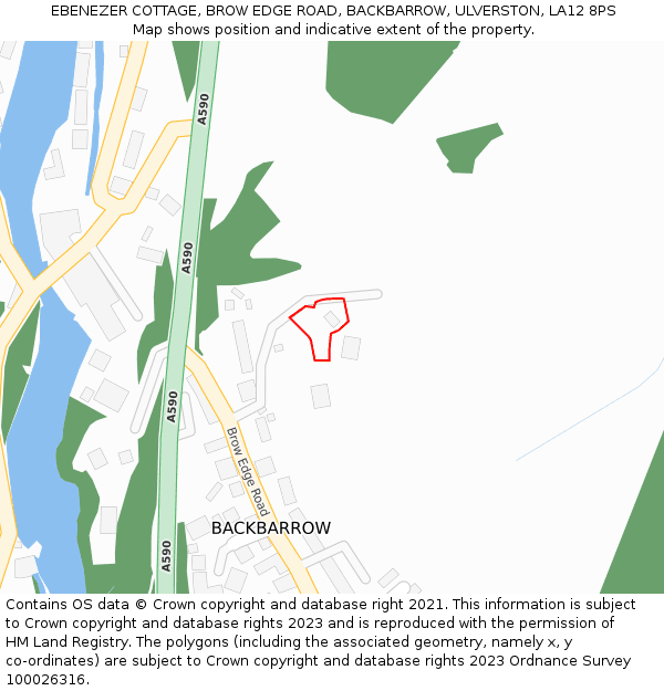 EBENEZER COTTAGE, BROW EDGE ROAD, BACKBARROW, ULVERSTON, LA12 8PS: Location map and indicative extent of plot
