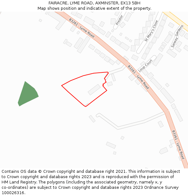 FAIRACRE, LYME ROAD, AXMINSTER, EX13 5BH: Location map and indicative extent of plot