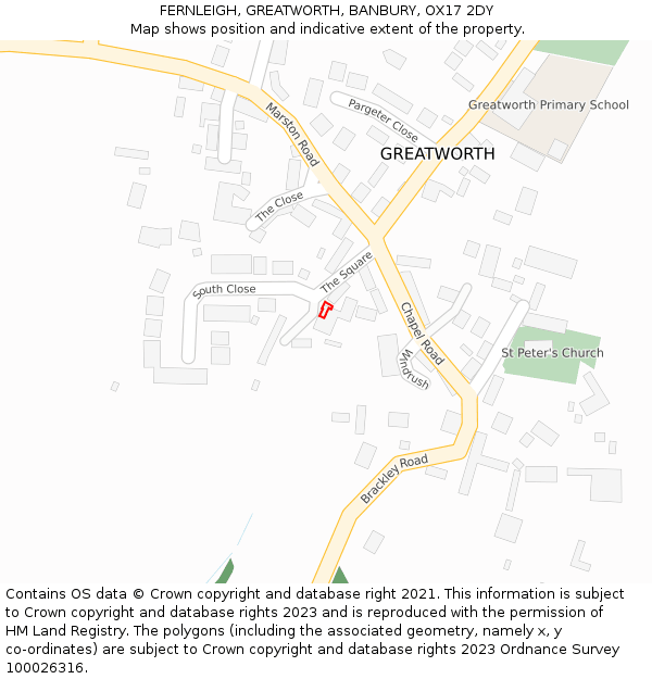 FERNLEIGH, GREATWORTH, BANBURY, OX17 2DY: Location map and indicative extent of plot