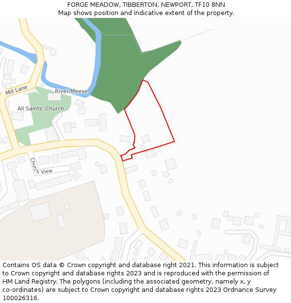 FORGE MEADOW, TIBBERTON, NEWPORT, TF10 8NN: Location map and indicative extent of plot