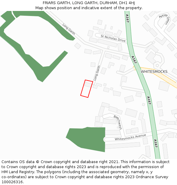 FRIARS GARTH, LONG GARTH, DURHAM, DH1 4HJ: Location map and indicative extent of plot