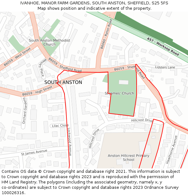 IVANHOE, MANOR FARM GARDENS, SOUTH ANSTON, SHEFFIELD, S25 5FS: Location map and indicative extent of plot