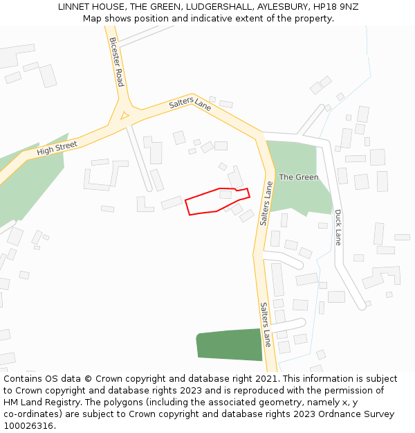 LINNET HOUSE, THE GREEN, LUDGERSHALL, AYLESBURY, HP18 9NZ: Location map and indicative extent of plot