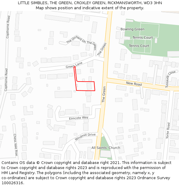 LITTLE SIMBLES, THE GREEN, CROXLEY GREEN, RICKMANSWORTH, WD3 3HN: Location map and indicative extent of plot