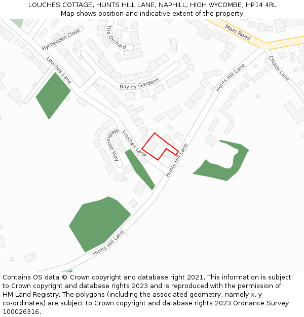 LOUCHES COTTAGE, HUNTS HILL LANE, NAPHILL, HIGH WYCOMBE, HP14 4RL: Location map and indicative extent of plot