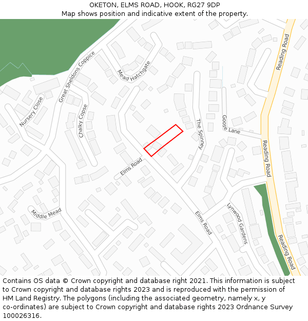 OKETON, ELMS ROAD, HOOK, RG27 9DP: Location map and indicative extent of plot