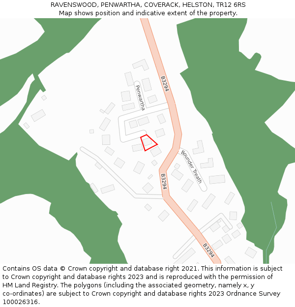 RAVENSWOOD, PENWARTHA, COVERACK, HELSTON, TR12 6RS: Location map and indicative extent of plot