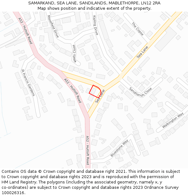 SAMARKAND, SEA LANE, SANDILANDS, MABLETHORPE, LN12 2RA: Location map and indicative extent of plot