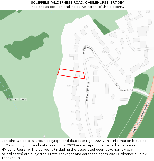 SQUIRRELS, WILDERNESS ROAD, CHISLEHURST, BR7 5EY: Location map and indicative extent of plot