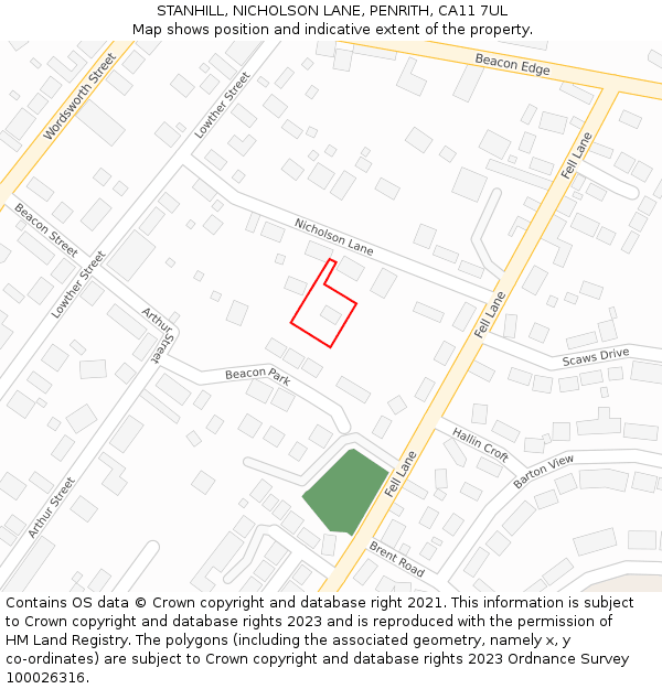 STANHILL, NICHOLSON LANE, PENRITH, CA11 7UL: Location map and indicative extent of plot