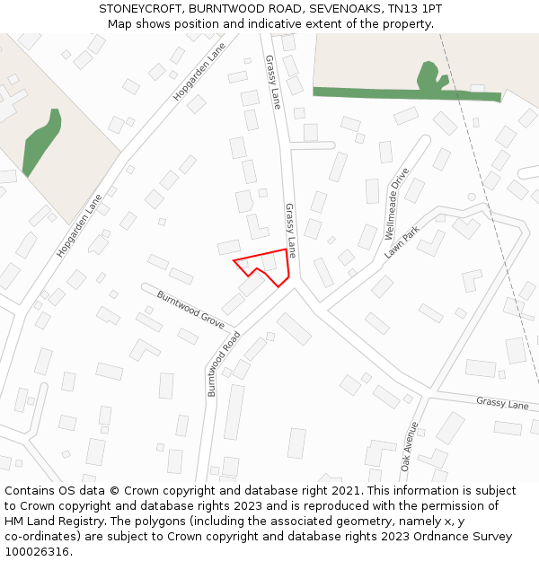 STONEYCROFT, BURNTWOOD ROAD, SEVENOAKS, TN13 1PT: Location map and indicative extent of plot