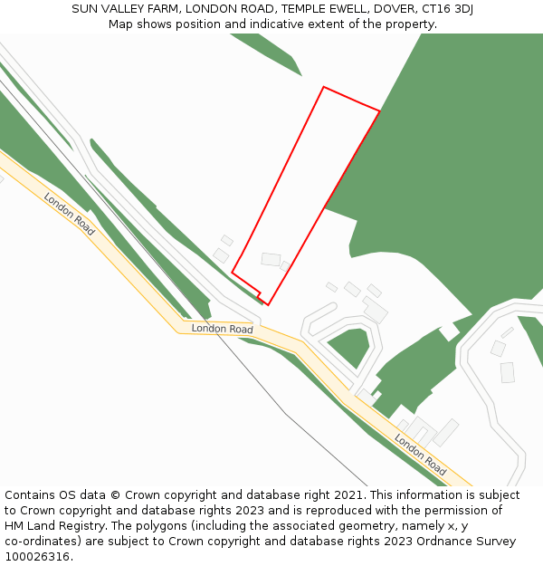 SUN VALLEY FARM, LONDON ROAD, TEMPLE EWELL, DOVER, CT16 3DJ: Location map and indicative extent of plot