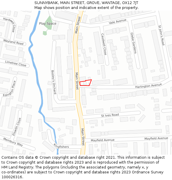 SUNNYBANK, MAIN STREET, GROVE, WANTAGE, OX12 7JT: Location map and indicative extent of plot