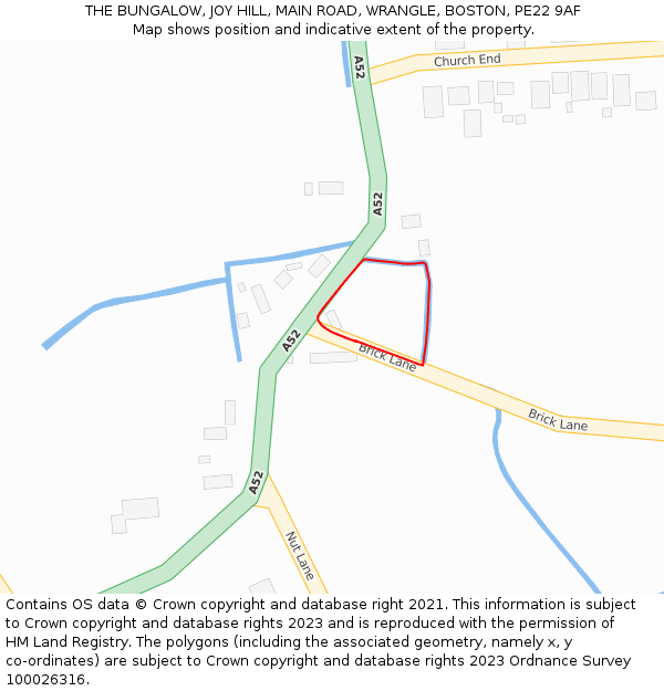 THE BUNGALOW, JOY HILL, MAIN ROAD, WRANGLE, BOSTON, PE22 9AF: Location map and indicative extent of plot
