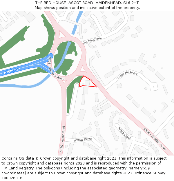 THE RED HOUSE, ASCOT ROAD, MAIDENHEAD, SL6 2HT: Location map and indicative extent of plot