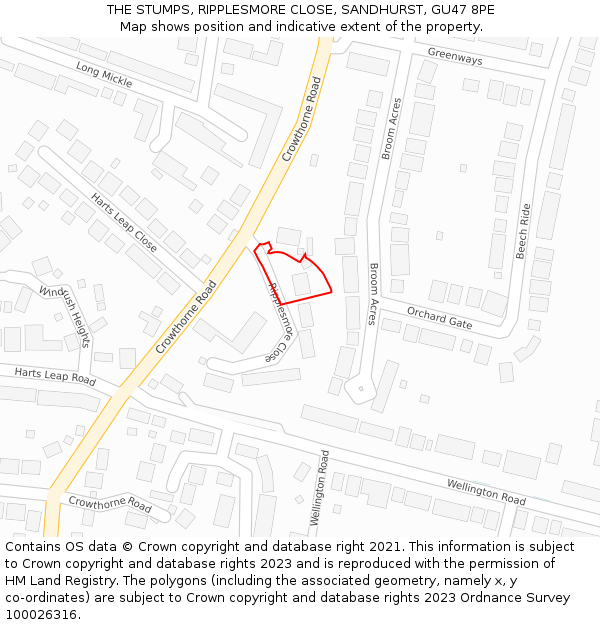 THE STUMPS, RIPPLESMORE CLOSE, SANDHURST, GU47 8PE: Location map and indicative extent of plot