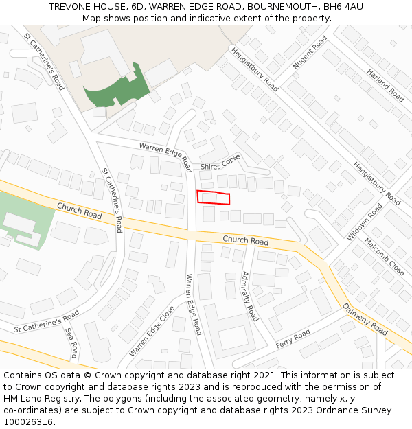 TREVONE HOUSE, 6D, WARREN EDGE ROAD, BOURNEMOUTH, BH6 4AU: Location map and indicative extent of plot