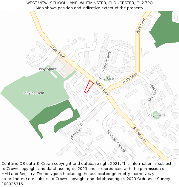 WEST VIEW, SCHOOL LANE, WHITMINSTER, GLOUCESTER, GL2 7PQ: Location map and indicative extent of plot