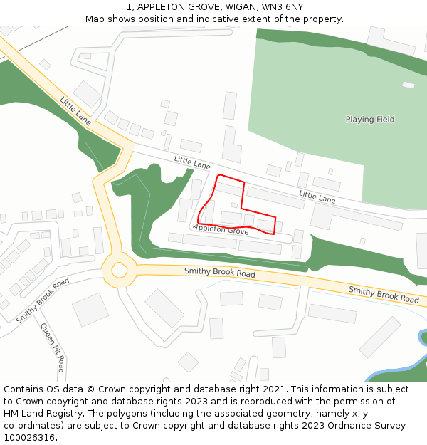 1, APPLETON GROVE, WIGAN, WN3 6NY: Location map and indicative extent of plot