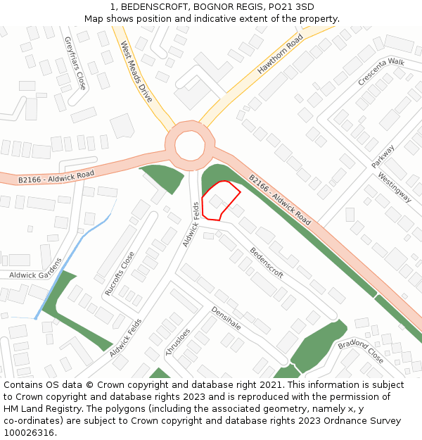 1, BEDENSCROFT, BOGNOR REGIS, PO21 3SD: Location map and indicative extent of plot