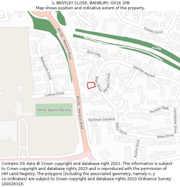 1, BENTLEY CLOSE, BANBURY, OX16 1PB: Location map and indicative extent of plot