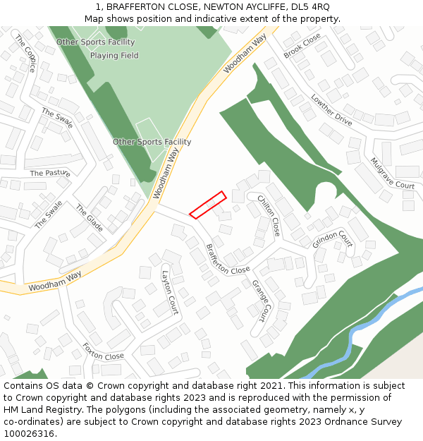 1, BRAFFERTON CLOSE, NEWTON AYCLIFFE, DL5 4RQ: Location map and indicative extent of plot