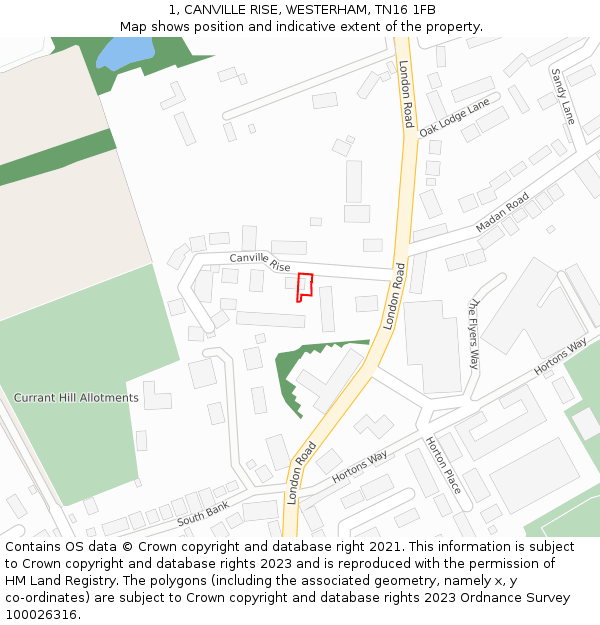 1, CANVILLE RISE, WESTERHAM, TN16 1FB: Location map and indicative extent of plot