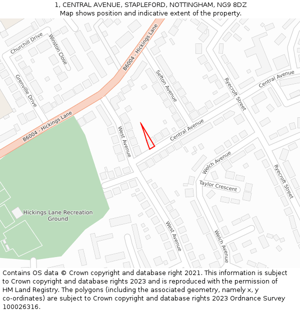 1, CENTRAL AVENUE, STAPLEFORD, NOTTINGHAM, NG9 8DZ: Location map and indicative extent of plot